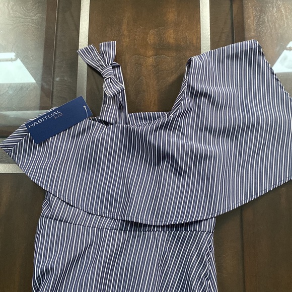 HABITUAL Girl's One-shoulder Striped High-low Dress In Navy - Picture 11 of 13